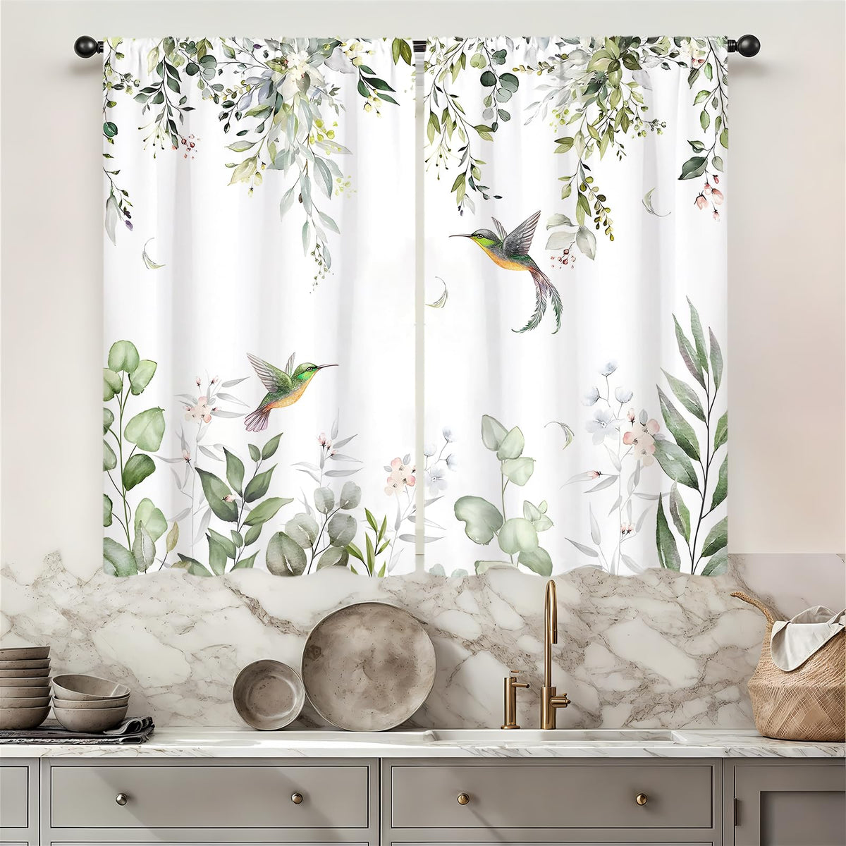 Yellow Sunflower Kitchen Curtains 42W X 63L Inch 2 Panels Rod Pocket Country Rustic Floral Flower Butterfly Farmhouse Over Sink Small Short Cafe Tier Window Treatment Bathroom Decor