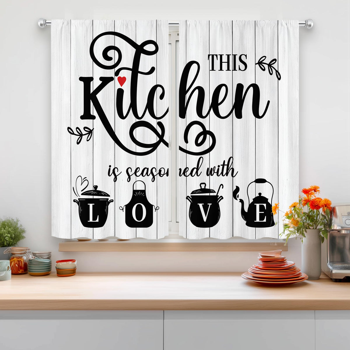 Abstract Burnt Orange Kitchen Curtains 27.5W x 39H Inch Vintage 2 Panels