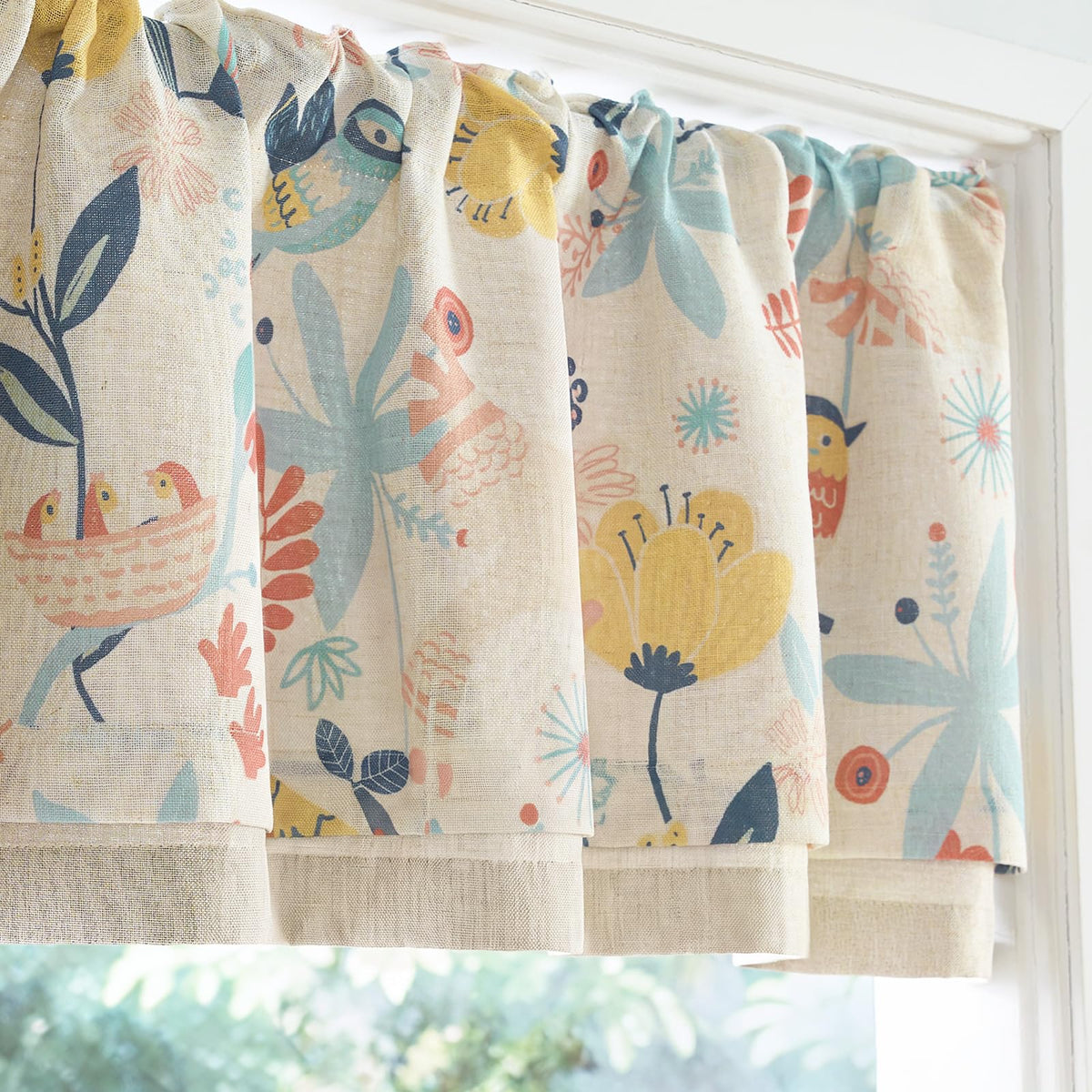 jinchan Floral Linen Kitchen Valance Curtain, 50x16, 1 Panel, Black