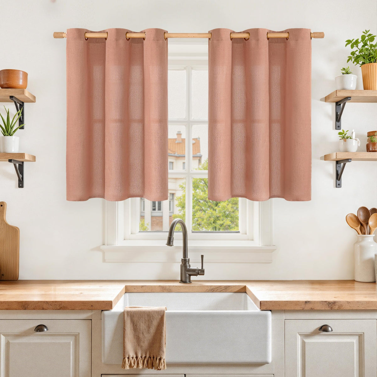 YoungsTex Linen Kitchen Window Curtains 40 Inch Length 2 Panels