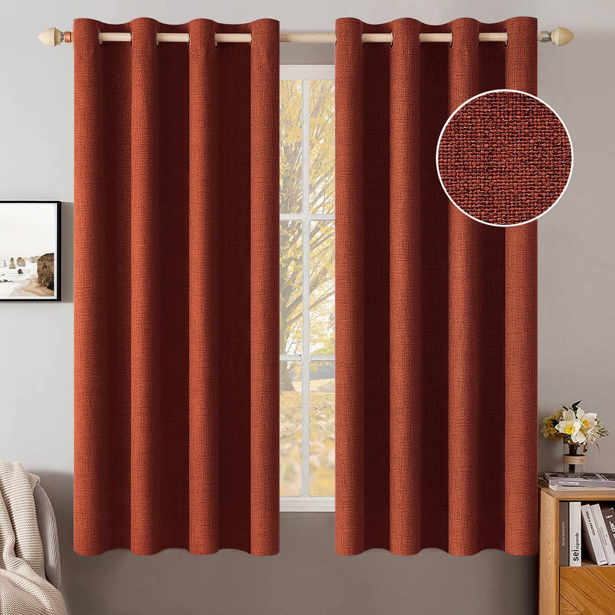 MIULEE 100% Blackout Linen Curtains for Bedroom 52x54 Inches Natural Beige