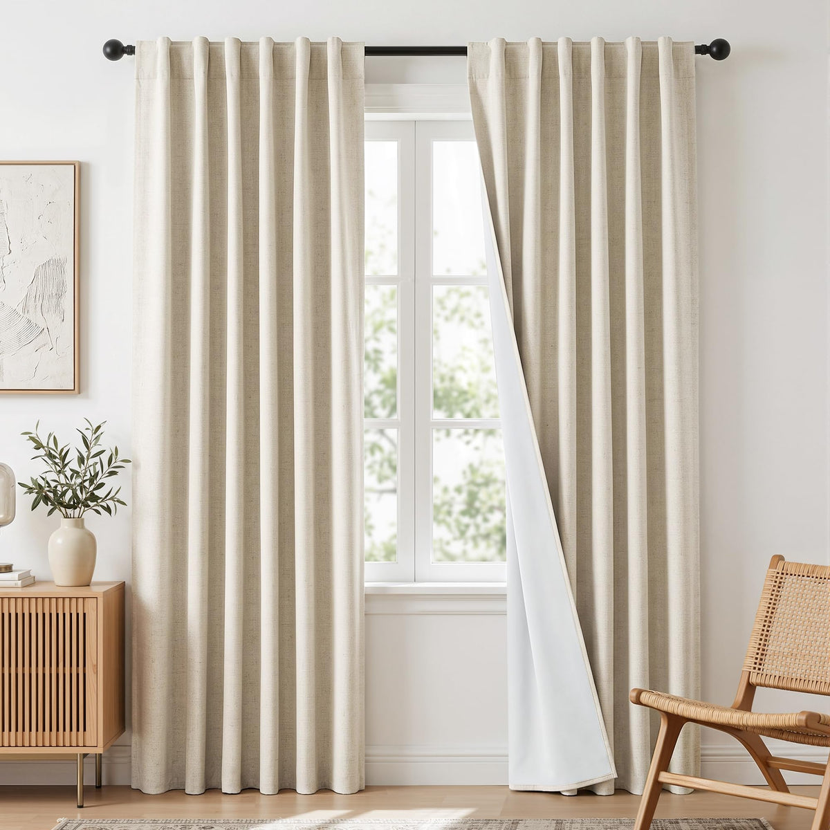 RYB HOME 45 Inch Long Natural Beige 100% Blackout Short Curtains