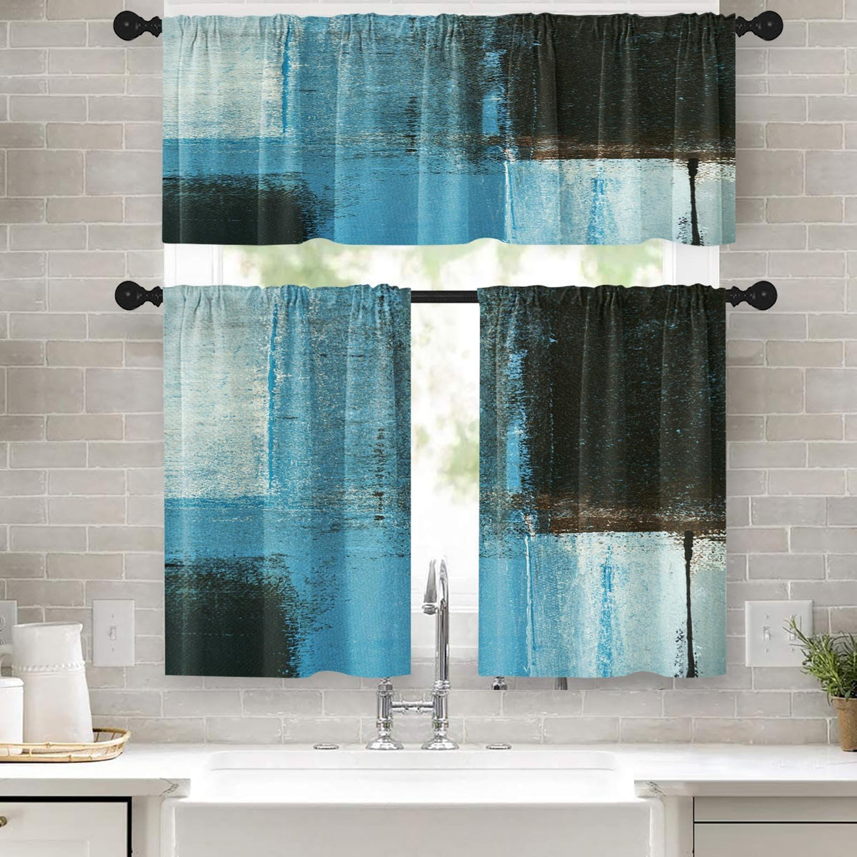 Kitchen Curtains Sets for Windows, 52x36 Inch, 3 Pack Abstract