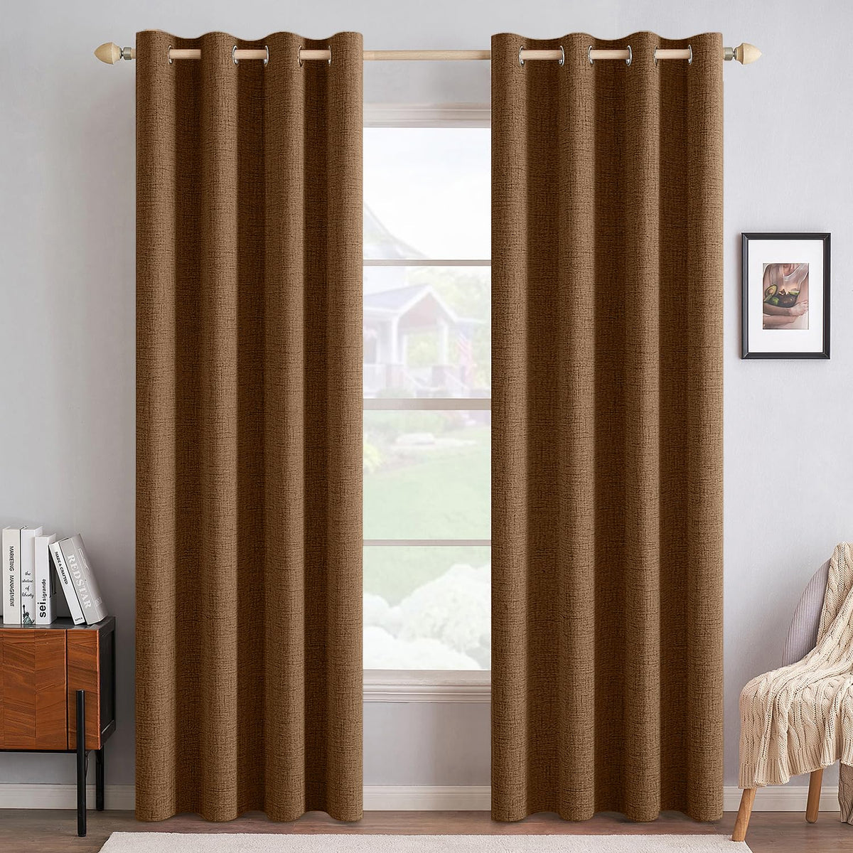 MIULEE 100% Blackout Linen Curtains for Bedroom 52x54 Inches Natural Beige