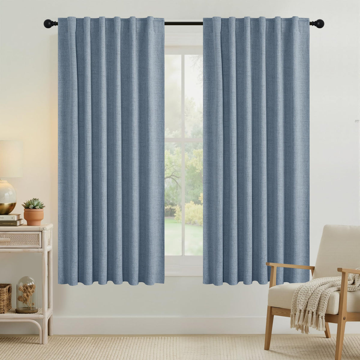 RYB HOME 45 Inch Long Natural Beige 100% Blackout Short Curtains