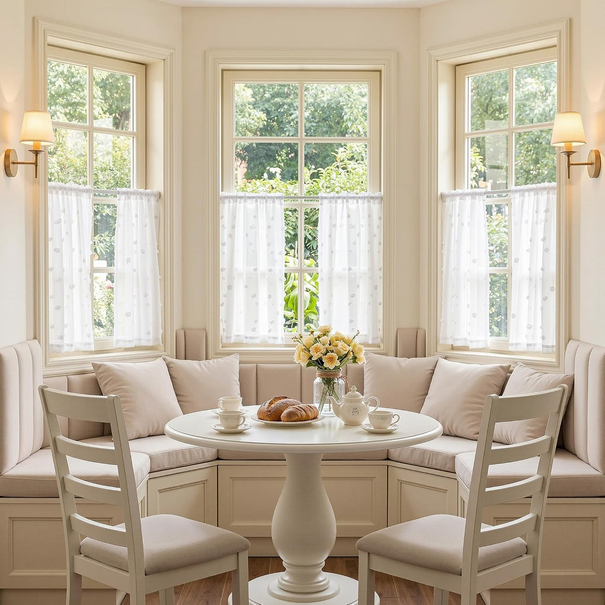 MYSKY HOME White Sheer Curtains 36 inch Length for Small Window,2 Panels