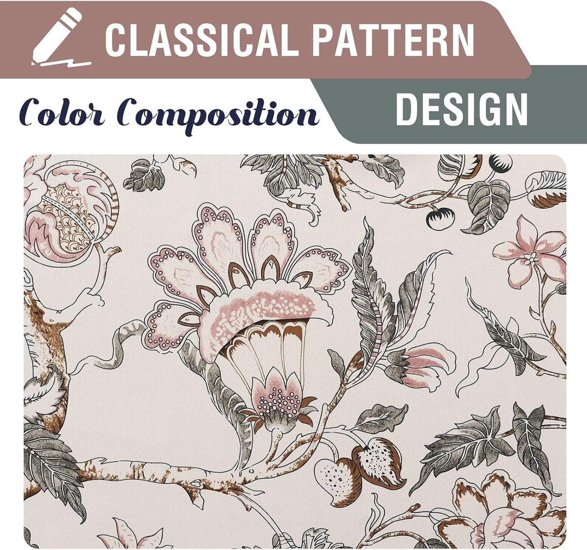 H.VERSAILTEX Thermal Insulated Blackout Curtain Adjustable Kitchen Tie Up Curtains Rod Pocket Panel for Small Window-42 Wide by 63" Long-Vintage Floral Pattern in Sage and Brown