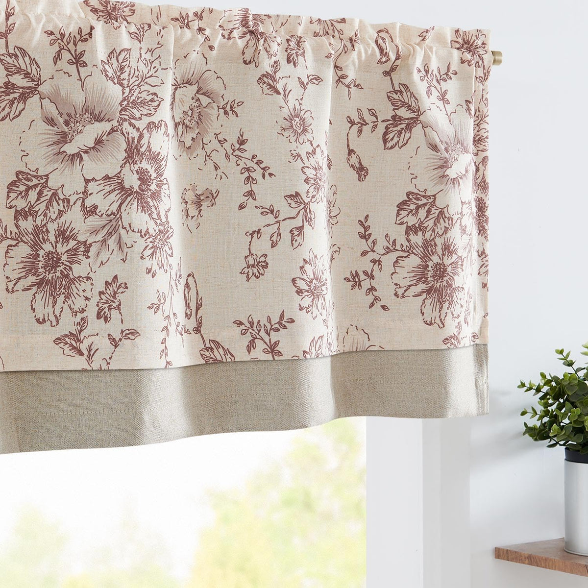 jinchan Floral Linen Kitchen Valance Curtain, 50x18, 1 Panel, Green