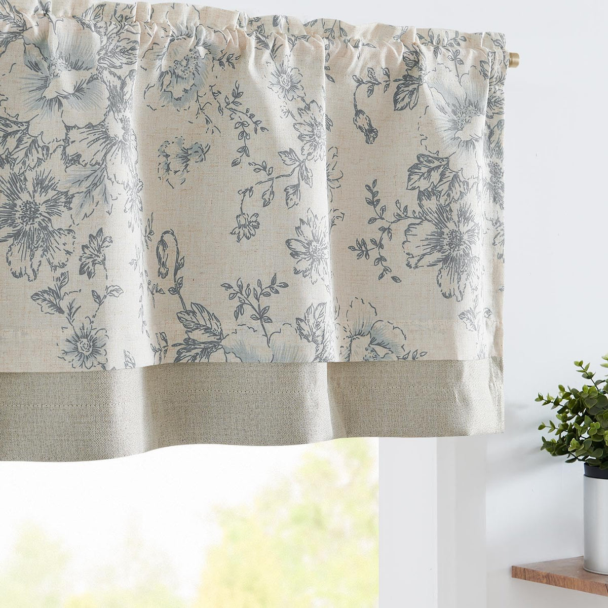 jinchan Floral Linen Kitchen Valance Curtain, 50x18, 1 Panel, Green