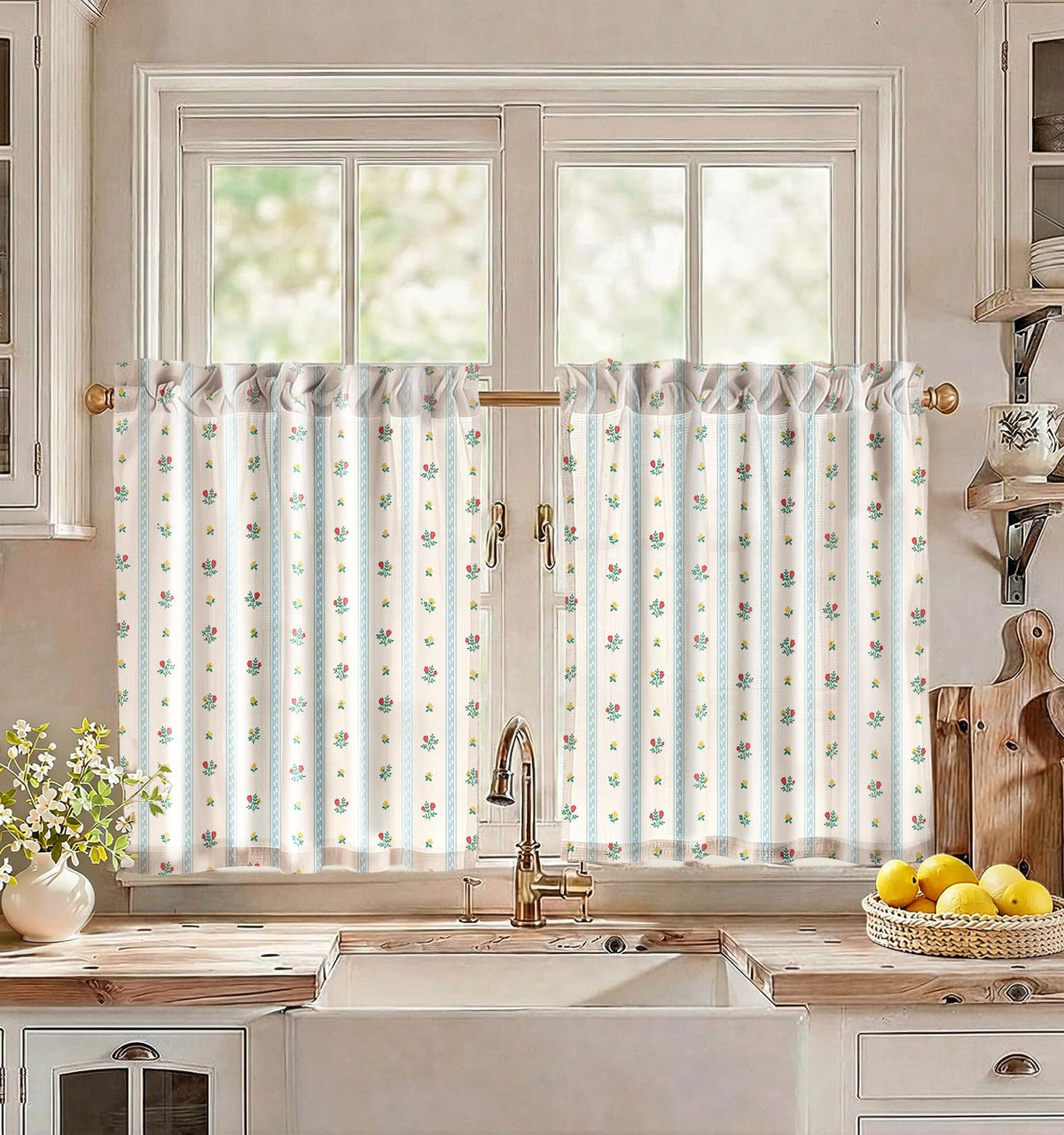 Miss Adola 36 Inch Length Kitchen Tier Curtains, Vintage Floral