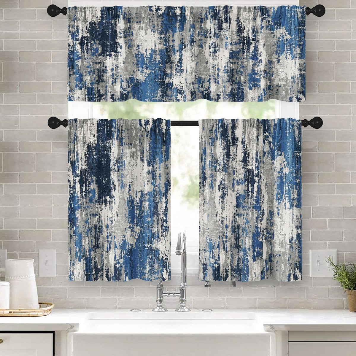 Kitchen Curtains Sets for Windows, 52x36 Inch, 3 Pack Abstract