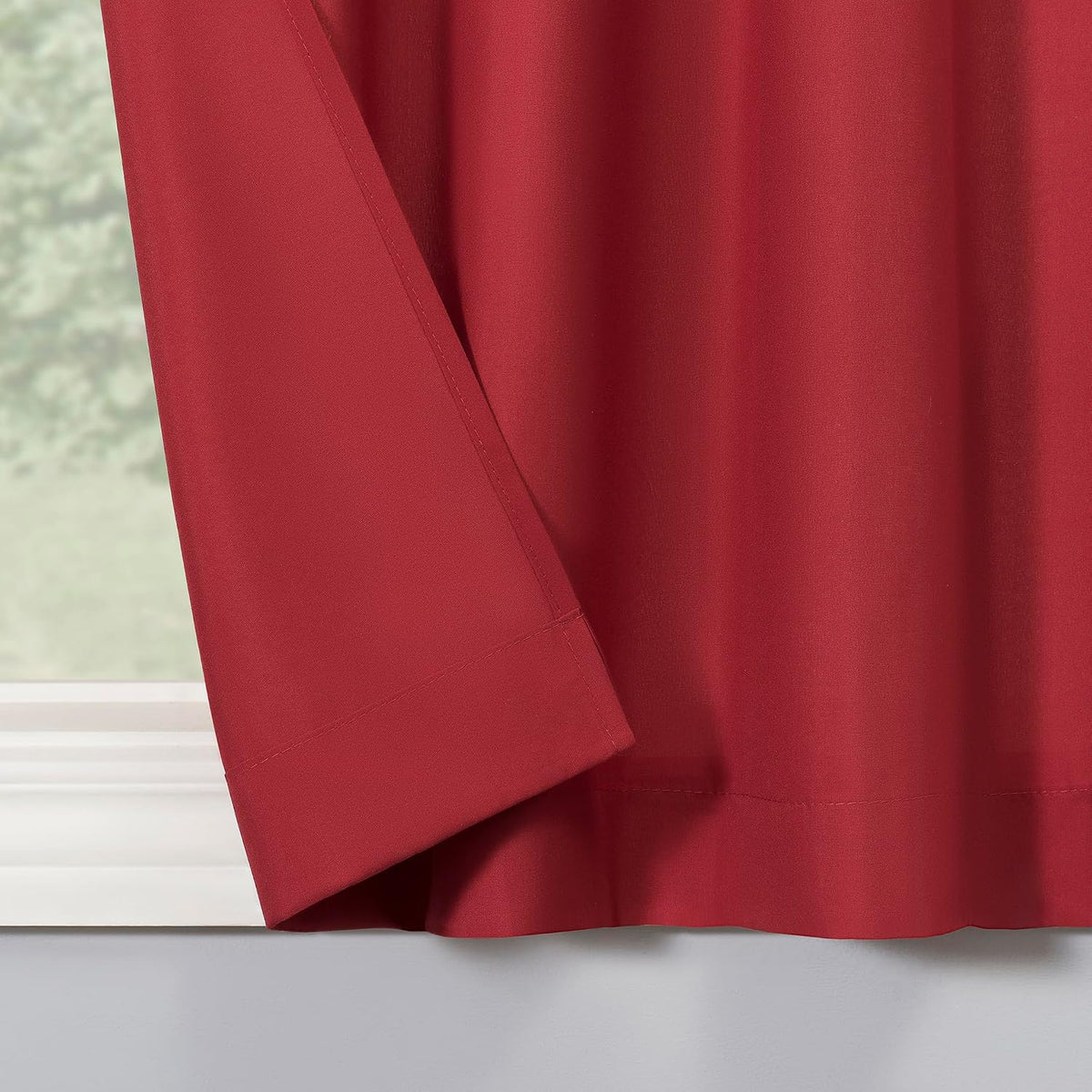 No. 918 Martine Microfiber Semi-Sheer Rod Pocket Kitchen Curtain Valance and Tiers Set, 54" x 36", Red
