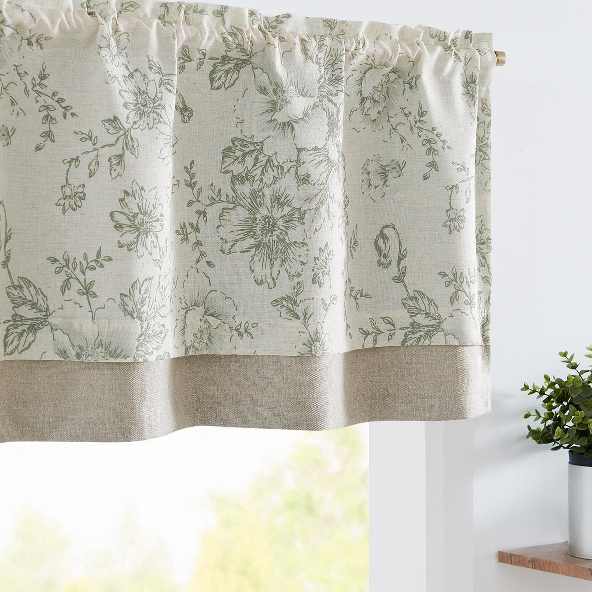 jinchan Floral Linen Kitchen Valance Curtain, 50x18, 1 Panel, Green