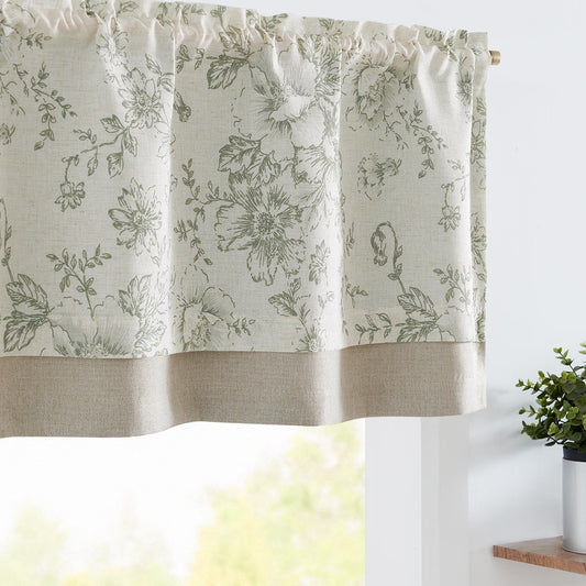 jinchan Floral Linen Kitchen Valance Curtain, 50x18, 1 Panel, Green