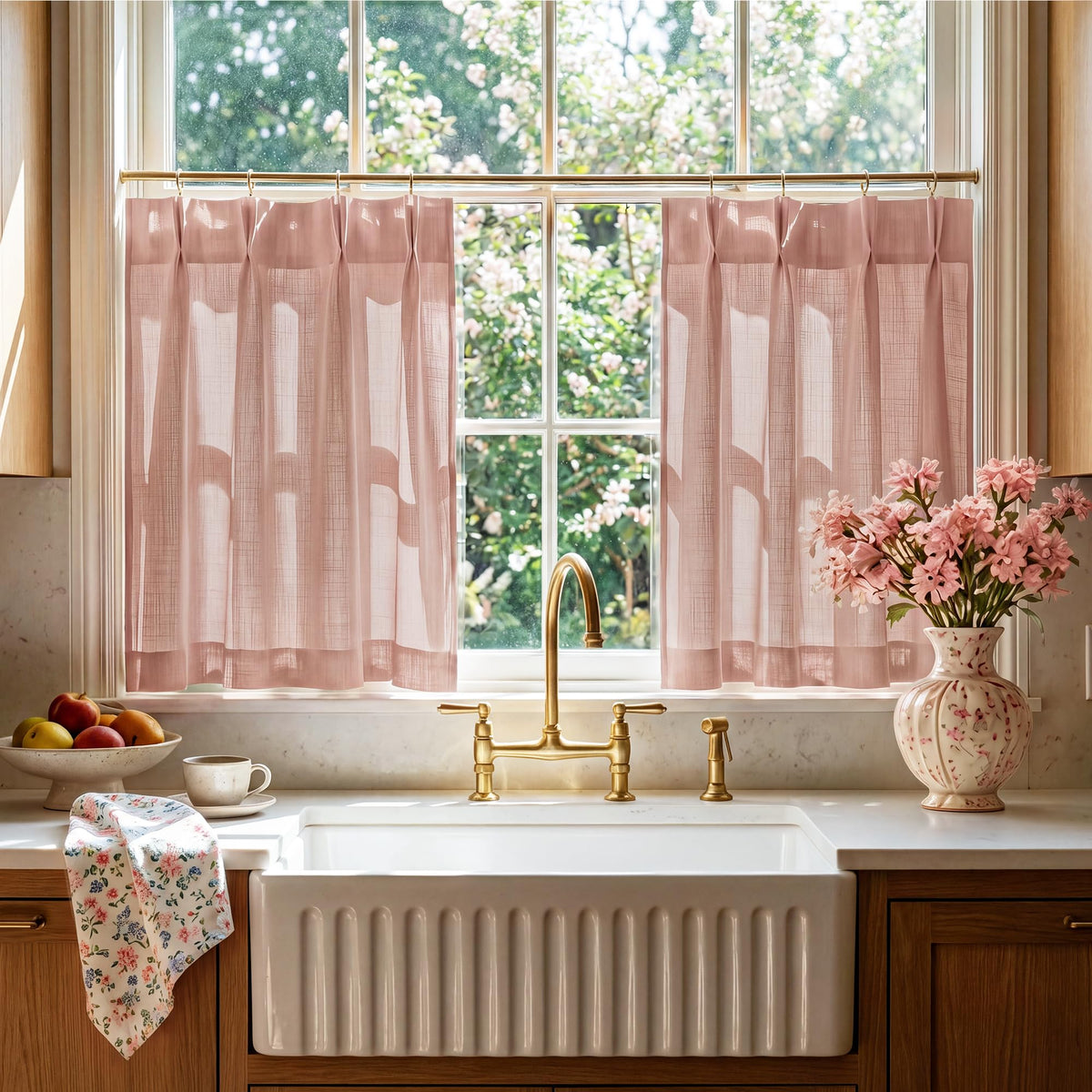 RYB HOME Pinch Pleated Kitchen Curtains Over Sink 36 Inches for Bathroom