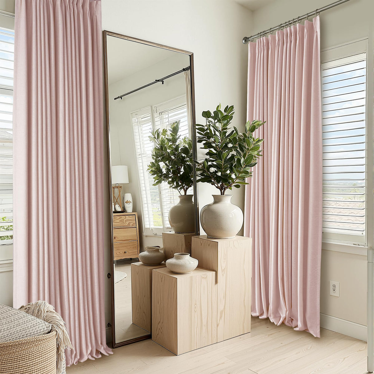RYB HOME 45 Inch Long Natural Beige 100% Blackout Short Curtains