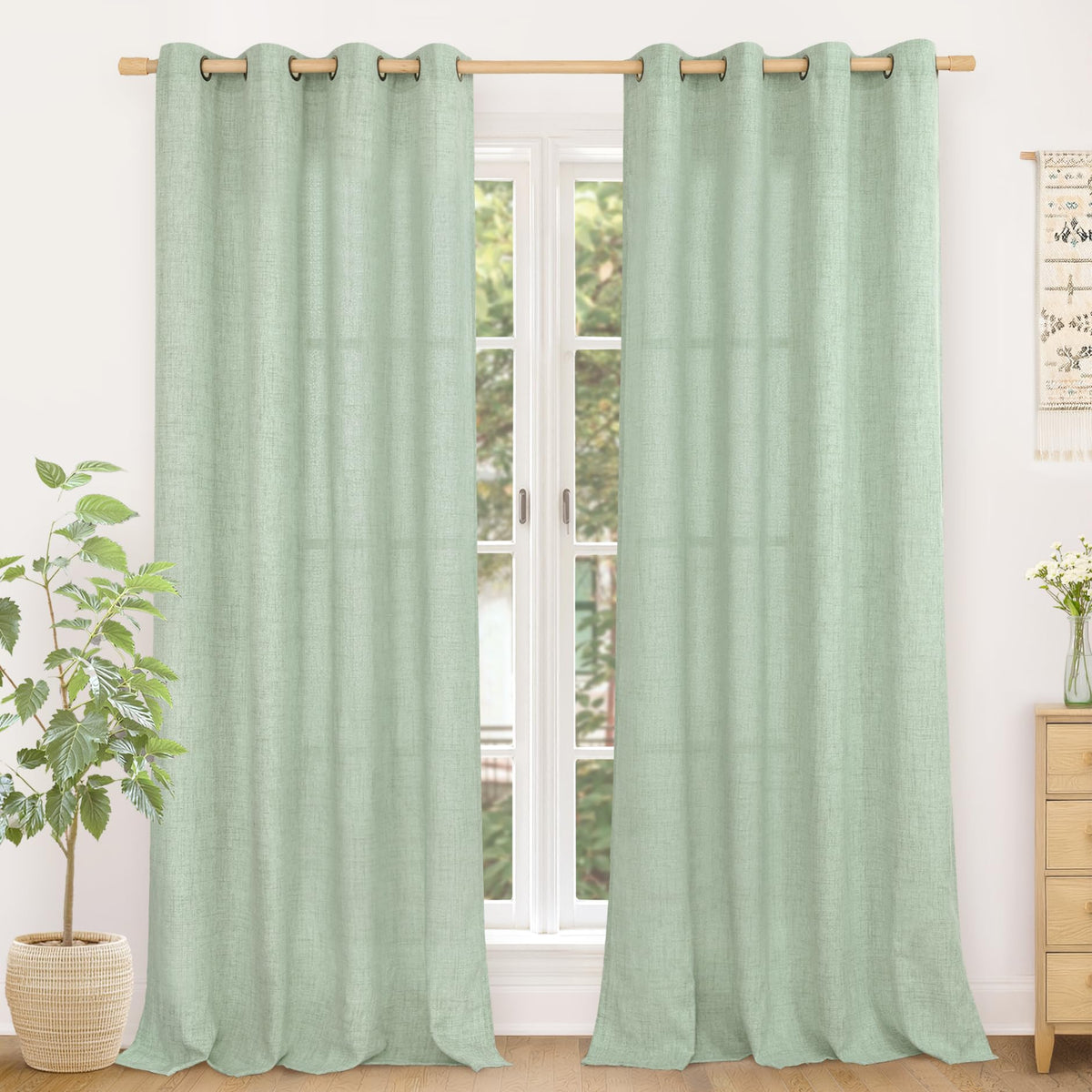 YoungsTex Linen Kitchen Window Curtains 40 Inch Length 2 Panels