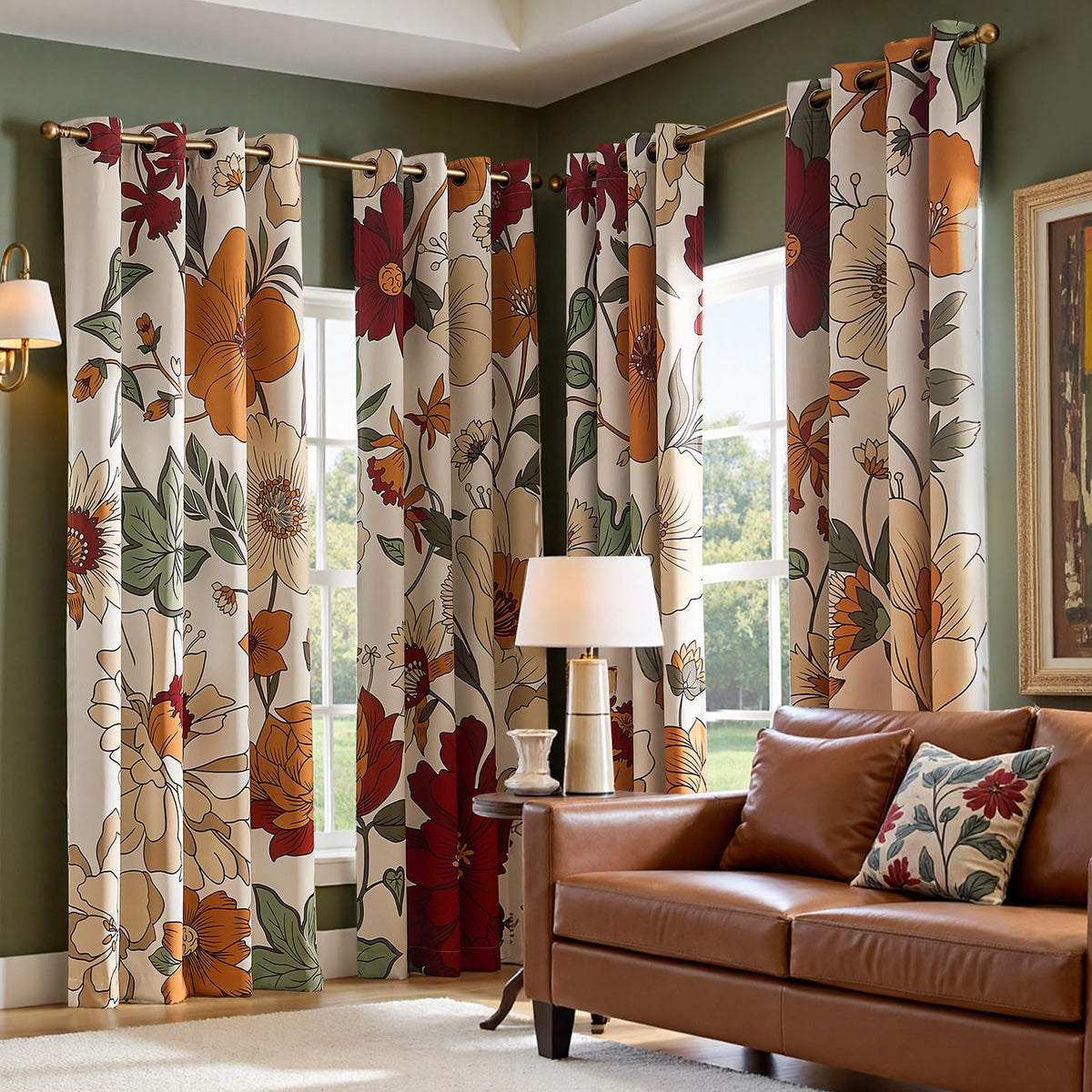 jinchan Black Boho Floral Blackout Curtains 84 Inch Grommet 2 Panels