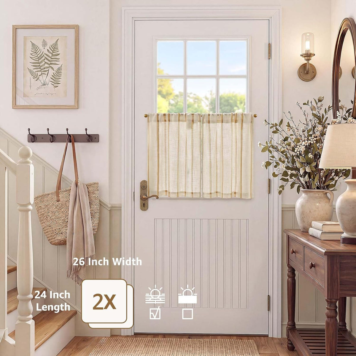 jinchan Linen Striped Tier Curtains for Kitchen Windows Farmhouse