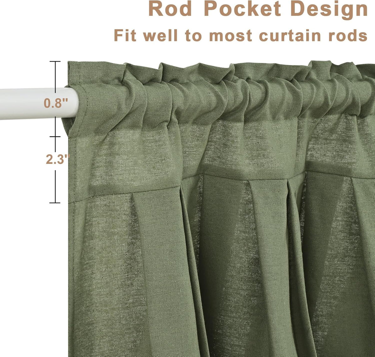 Likiyol Linen Valances for Windows Farmhouse Ruffle Swag Valance Rustic Country Window Valances Light Filtering Kitchen Curtains Rod Pocket Valance Curtains for Bathroom Cafe, Green, 60" W x 36" L