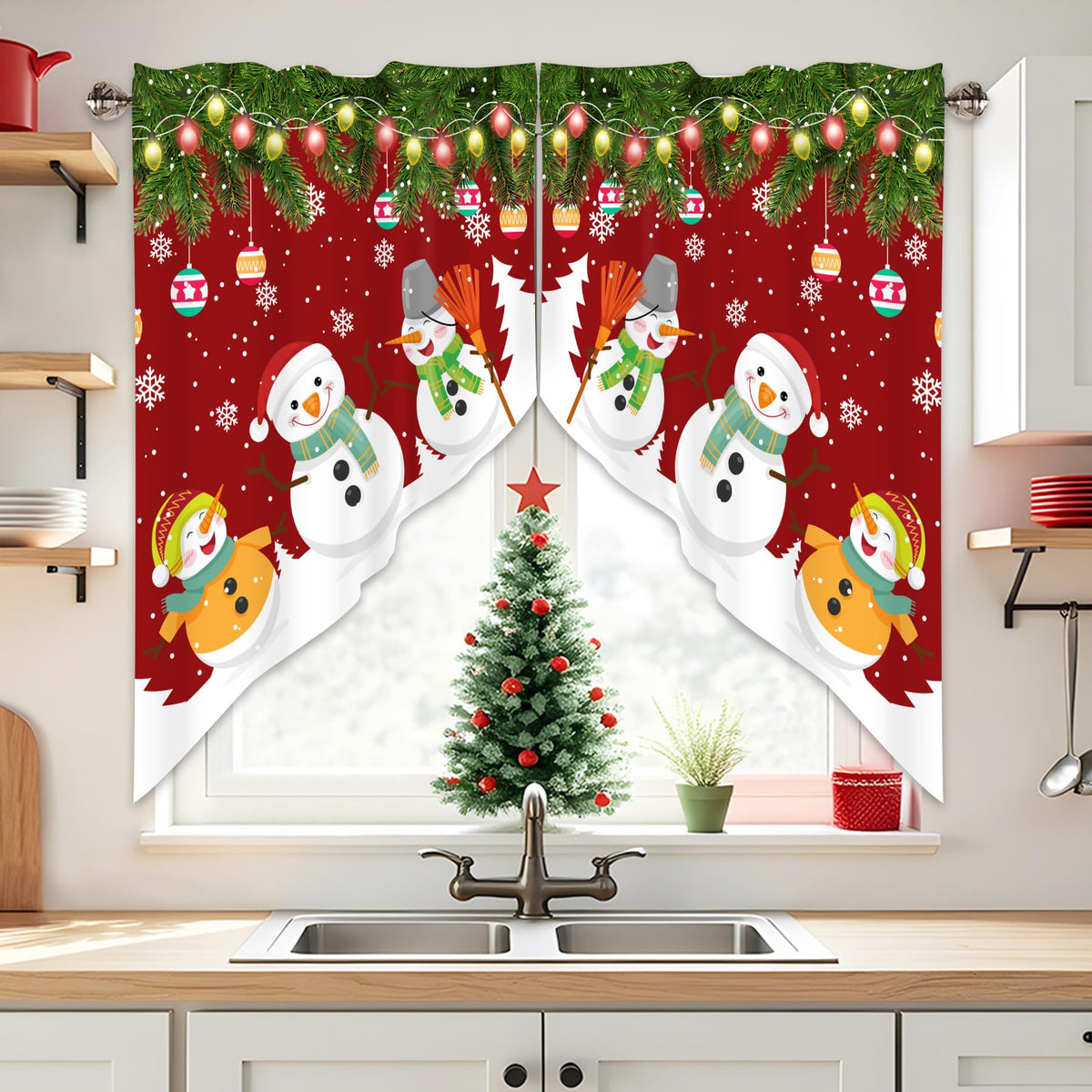 Sage Green Eucalyptus Leaves Swag Curtains 1 Pair, 28x36 in