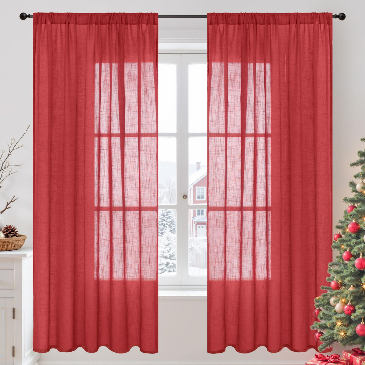 BGment Linen Kitchen Window Curtains Over Sink, 36 Inch Length Cafe Drapes