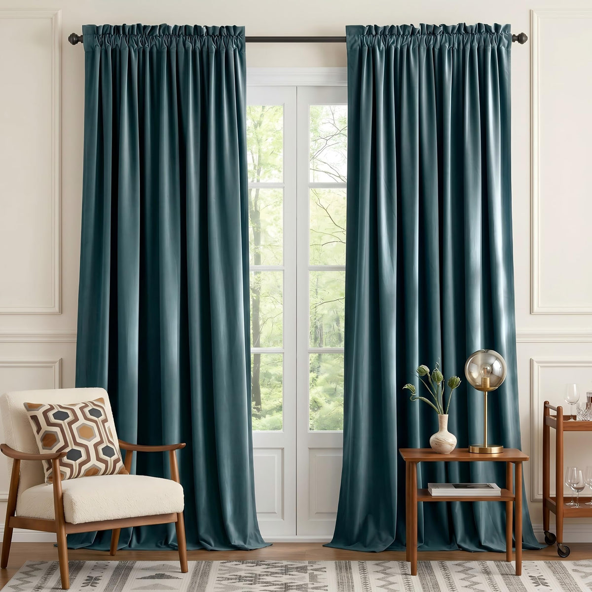 NICETOWN Black Out Velvet Curtains 63 inches Long for Kitchen