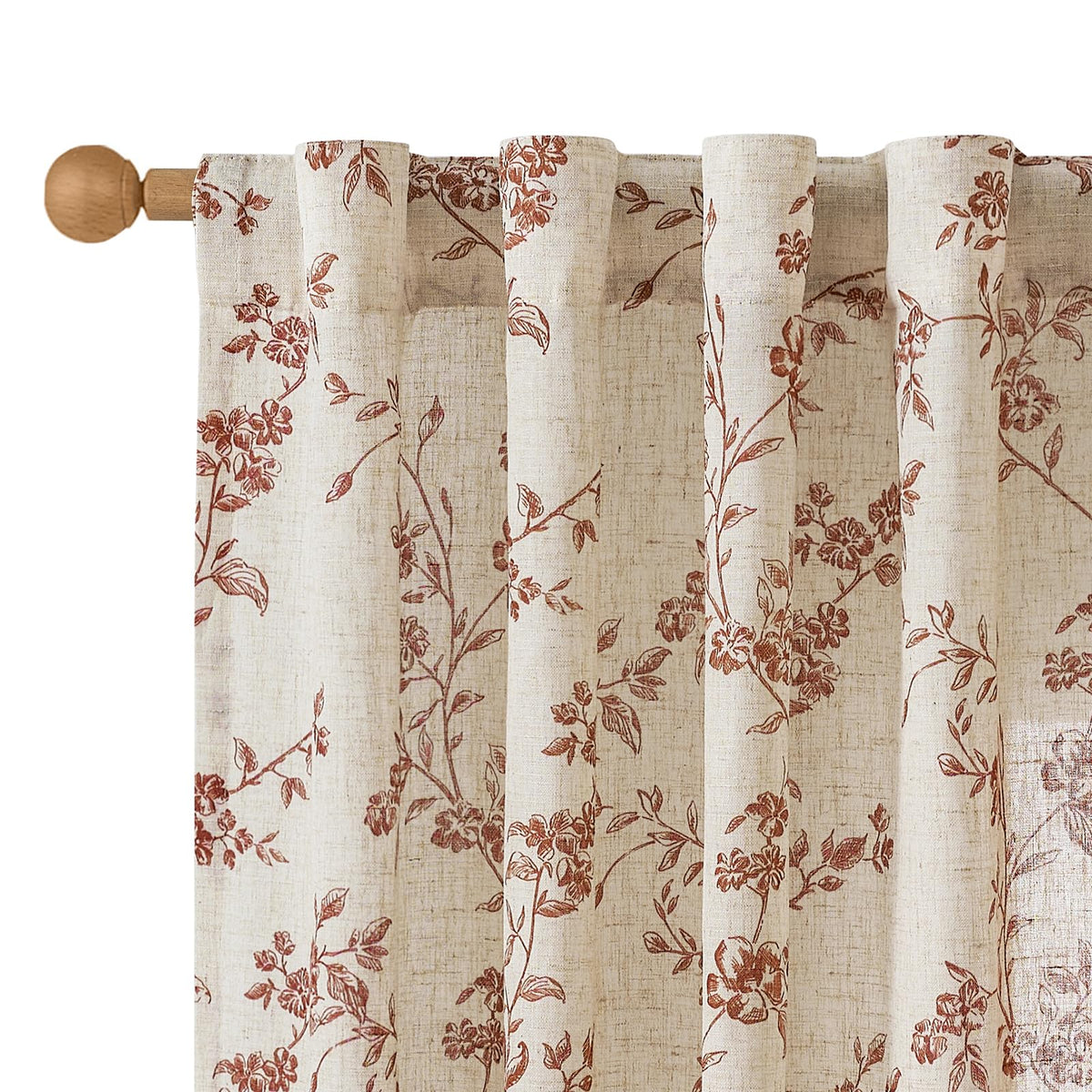 Lazzzy Green Vintage Floral Linen Curtains Farmhouse 26W X 36L 2 Panels