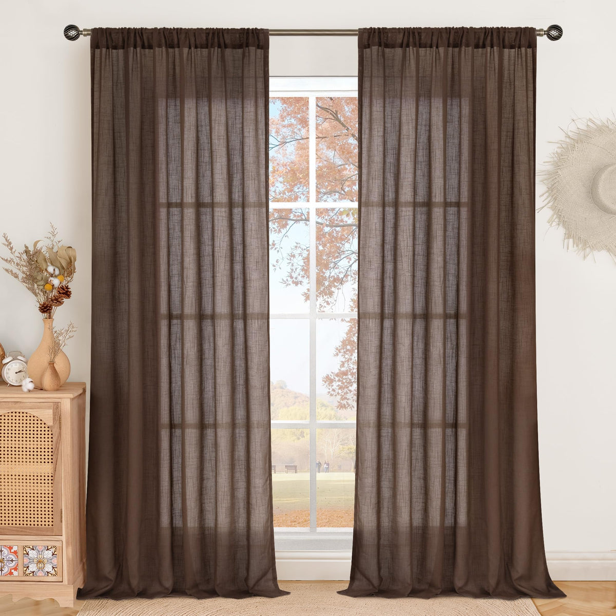 BGment Linen Kitchen Window Curtains Over Sink, 36 Inch Length Cafe Drapes