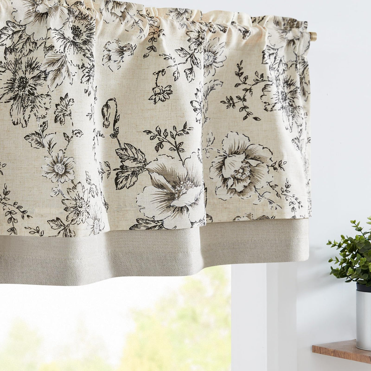 jinchan Floral Linen Kitchen Valance Curtain, 50x18, 1 Panel, Green