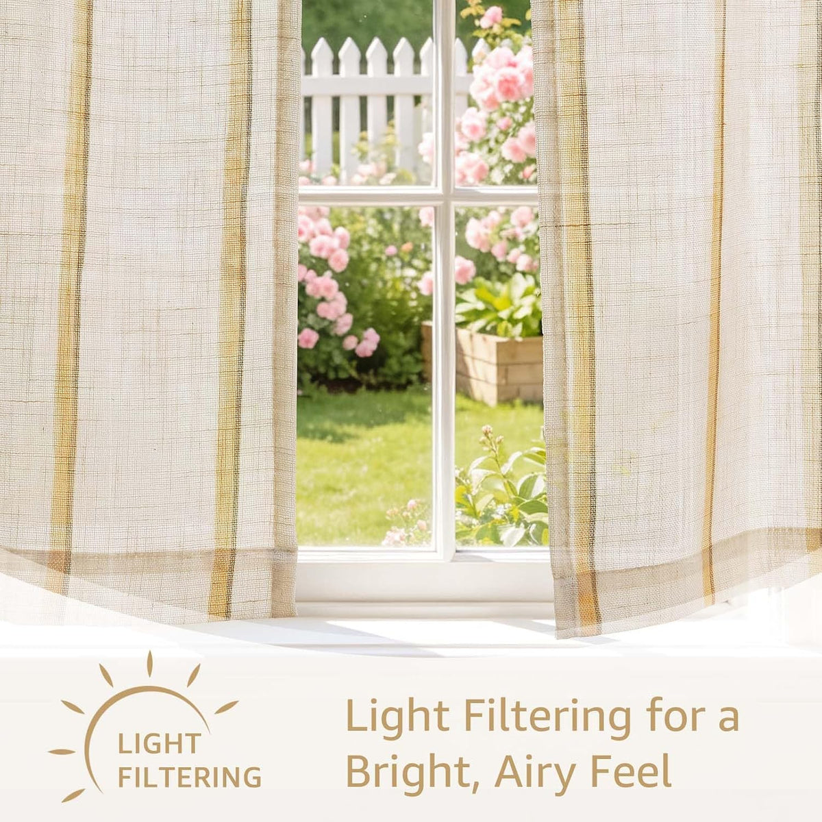 jinchan Linen Striped Tier Curtains for Kitchen Windows Farmhouse