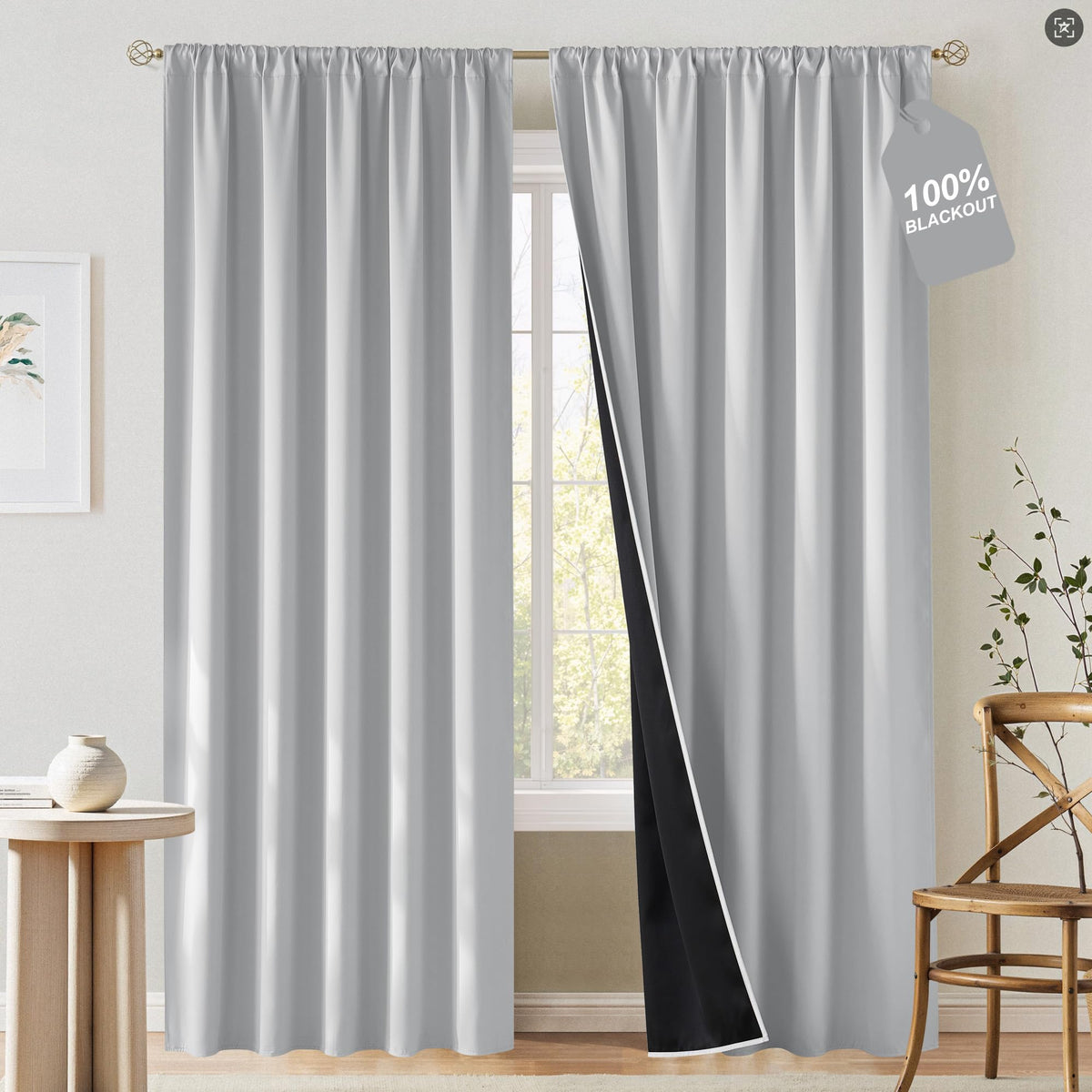 NICETOWN 100% Black Out Kitchen Curtains 36 Inch Length, W52xL36, 2 Panels