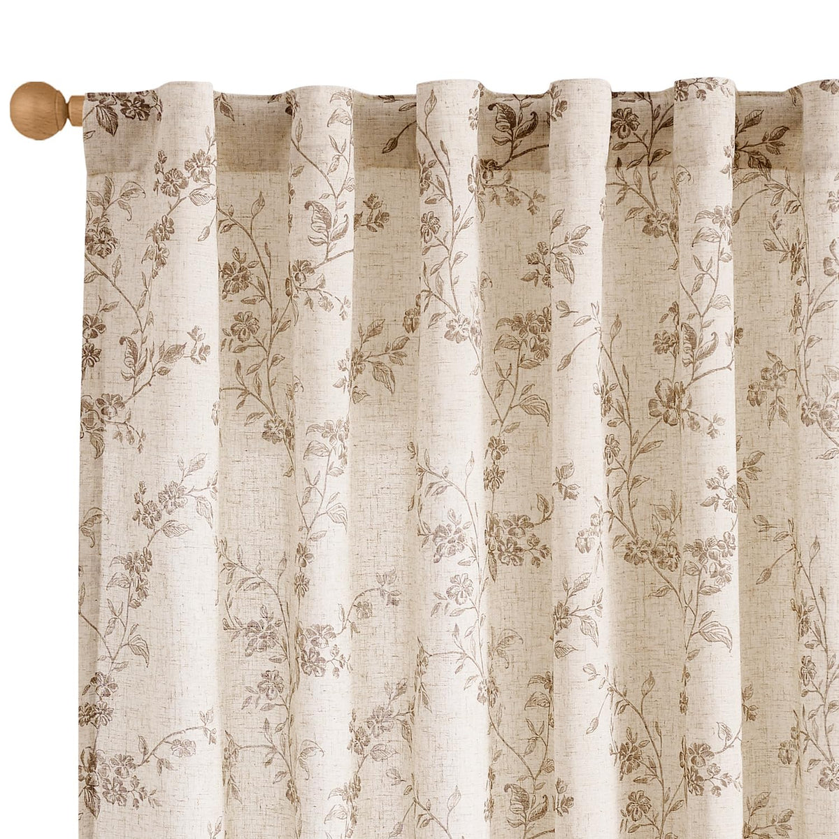 Lazzzy Green Vintage Floral Linen Curtains Farmhouse 26W X 36L 2 Panels