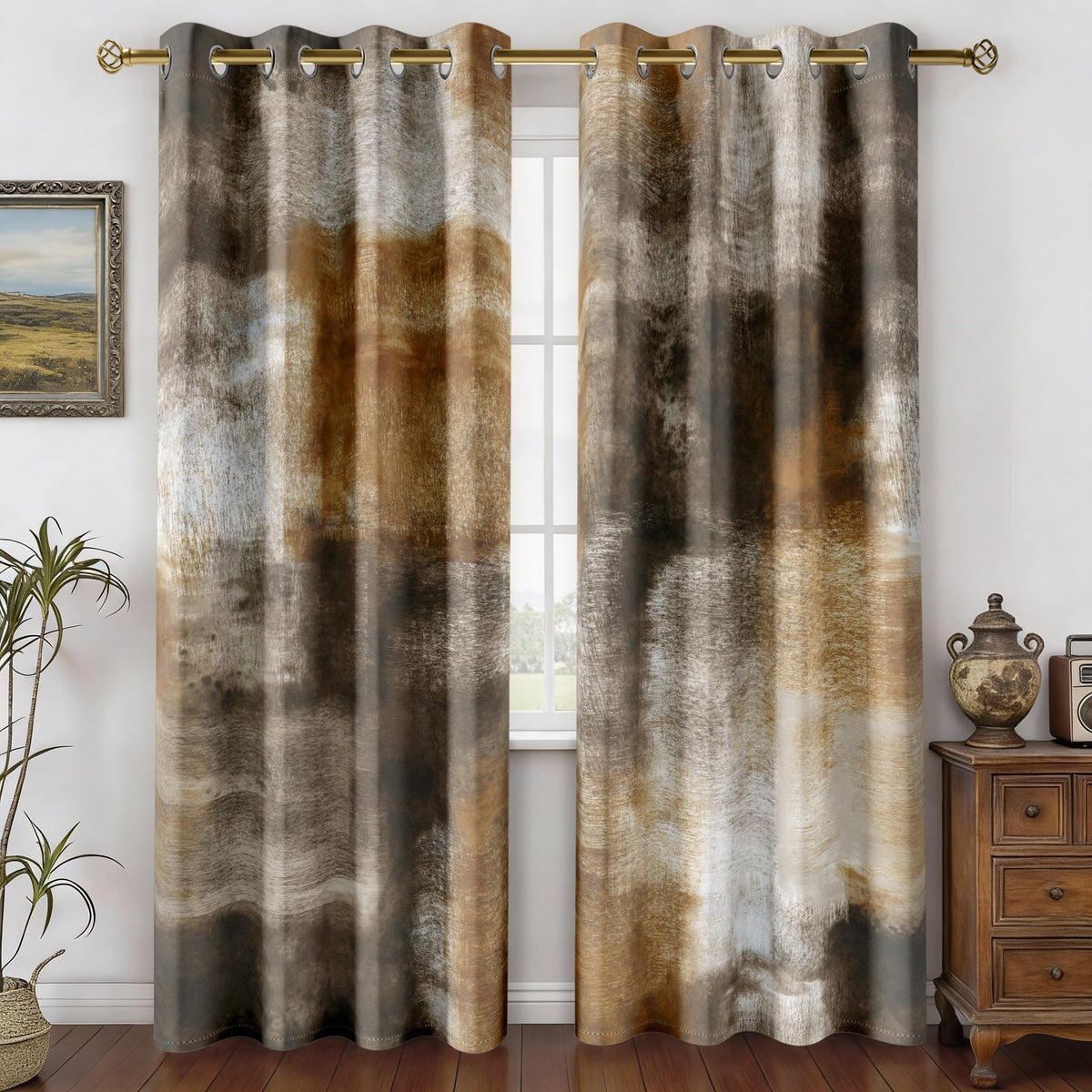 Asuexpect Burnt Orange Abstract Curtains for Kitchen, 26W x 36L, 2 Panels