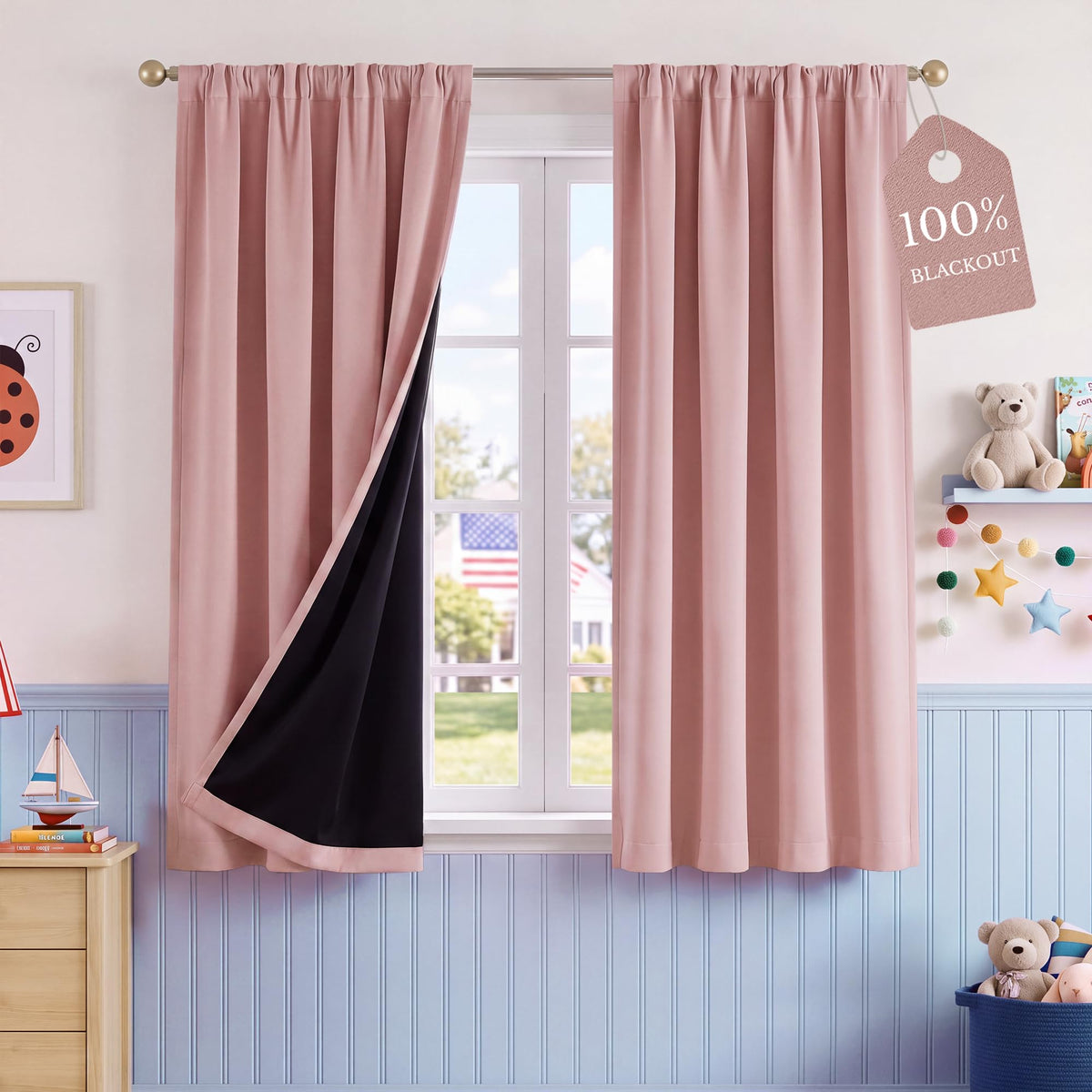 NICETOWN 100% Black Out Kitchen Curtains 36 Inch Length, W52xL36, 2 Panels