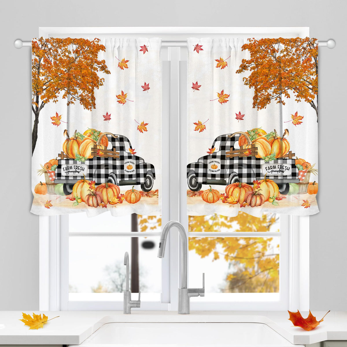 Hexagram Fall Curtains for Kitchen 3 Piece Set, 54x36 Inch