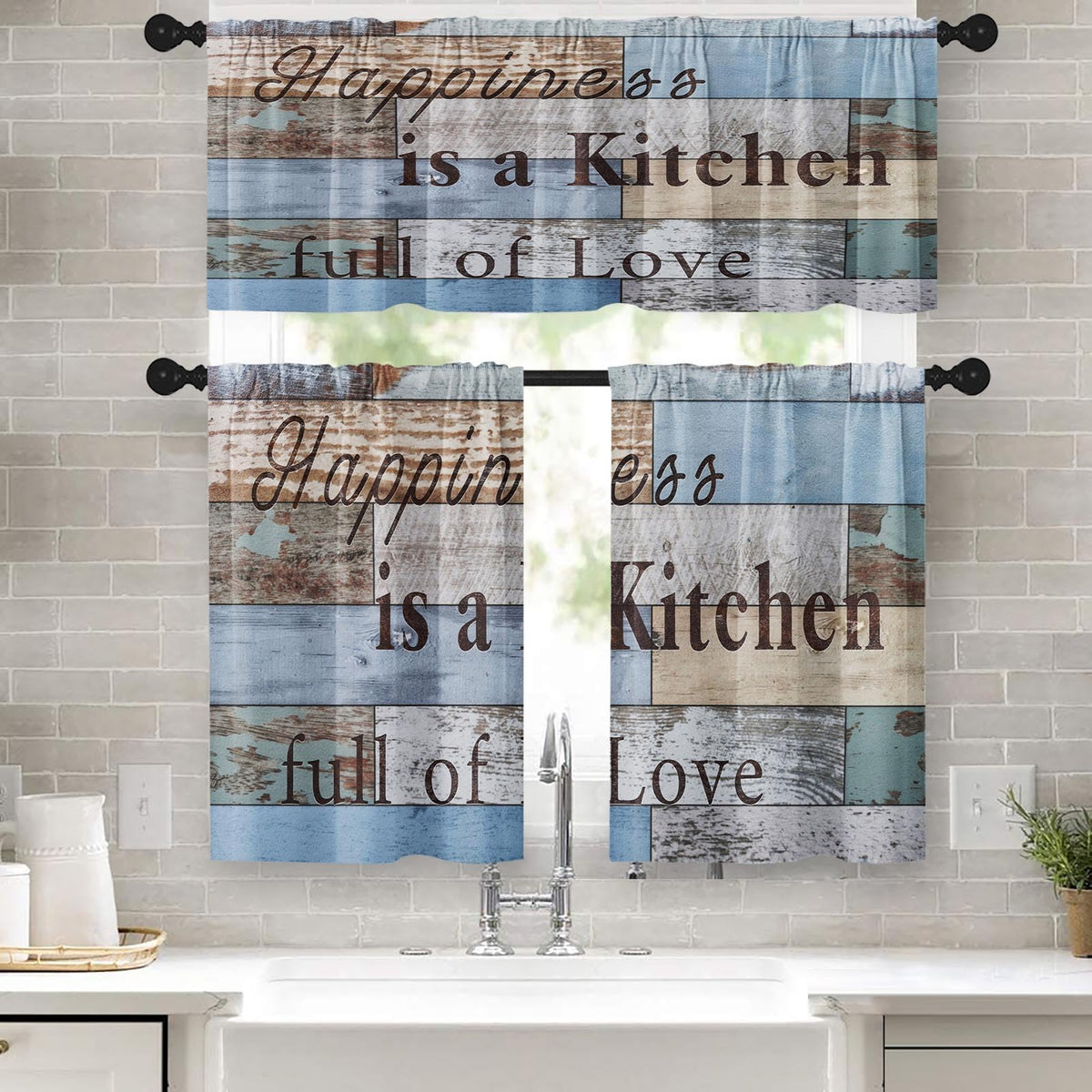 Kitchen Curtains Sets for Windows 52x36 Inch, 3 Pack Farmhouse Teal