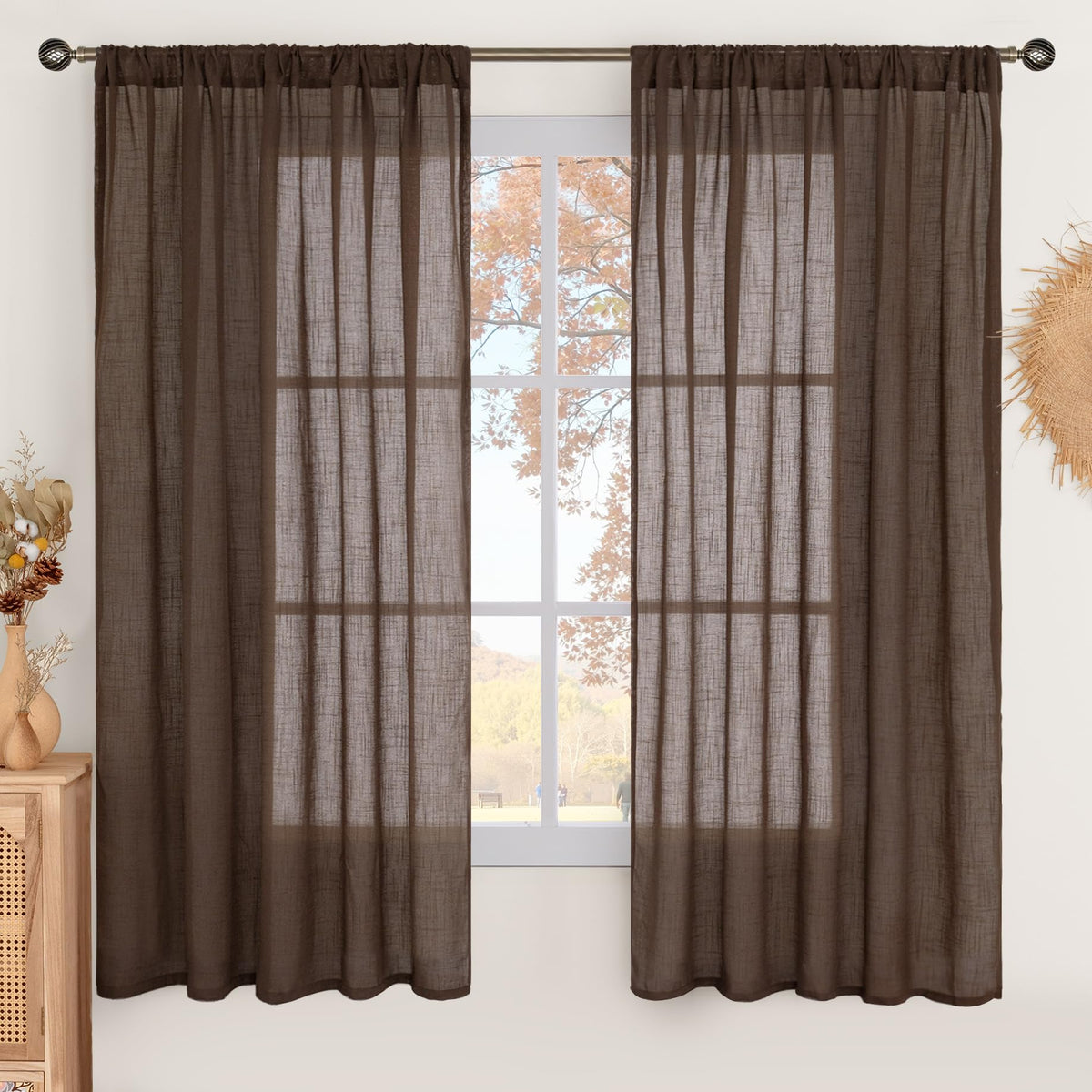 BGment Linen Kitchen Window Curtains Over Sink, 36 Inch Length Cafe Drapes