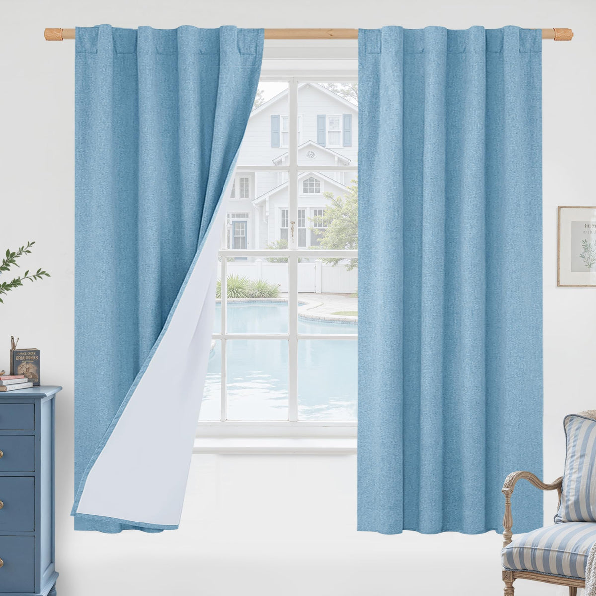 LAMIT Full Blackout Linen Kitchen Window Curtains 36 Inches Long, Ivory