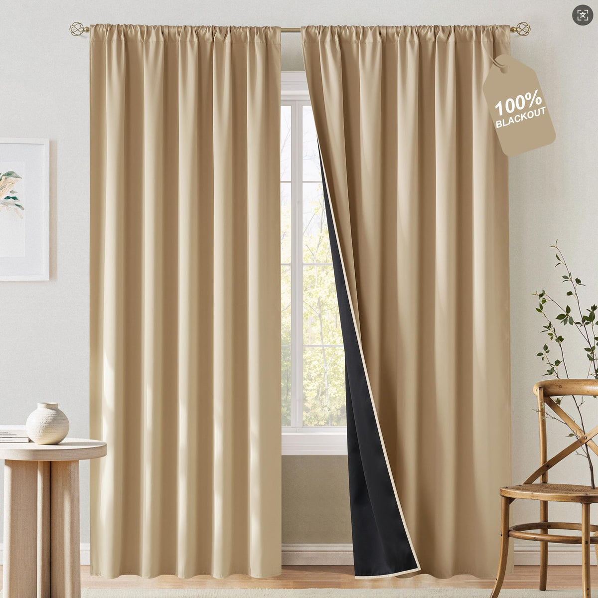 NICETOWN 100% Black Out Kitchen Curtains 36 Inch Length, W52xL36, 2 Panels