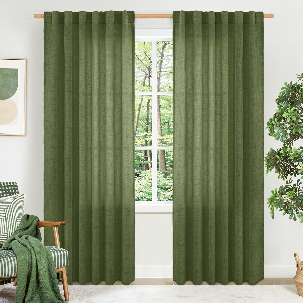 BGment White Linen Kitchen Curtains 40 Inch Length for Short Window