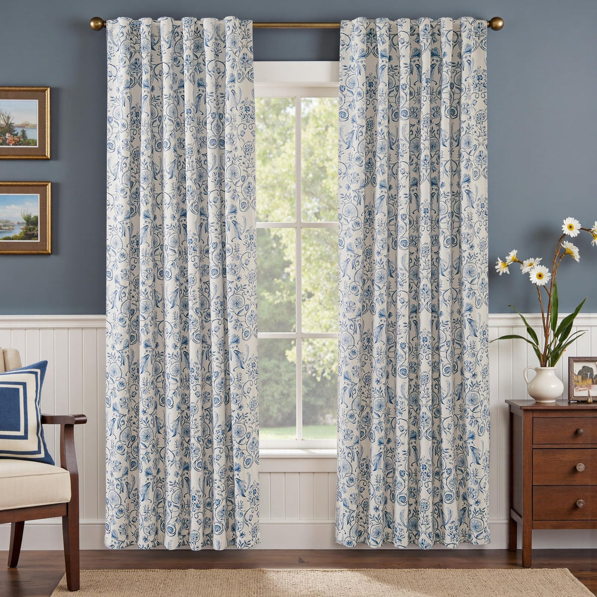 jinchan Black Boho Floral Blackout Curtains 84 Inch Grommet 2 Panels