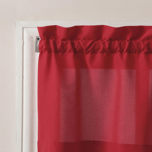 No. 918 Martine Microfiber Semi-Sheer Rod Pocket Kitchen Curtain Valance and Tiers Set, 54" x 36", Red