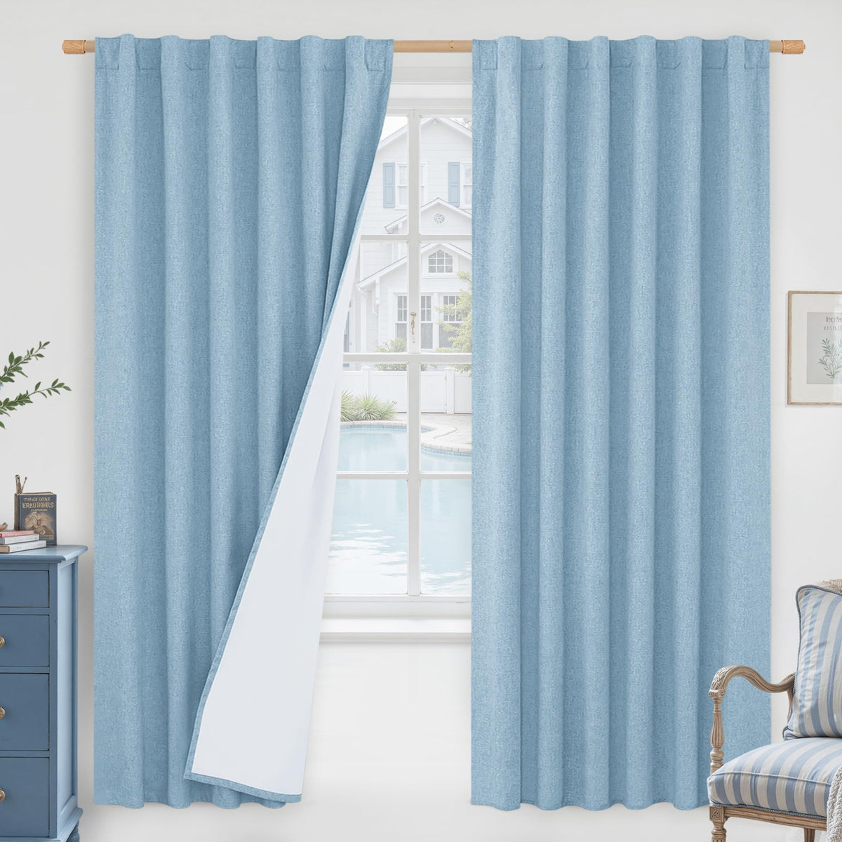 LAMIT Full Blackout Linen Kitchen Window Curtains 36 Inches Long, Ivory