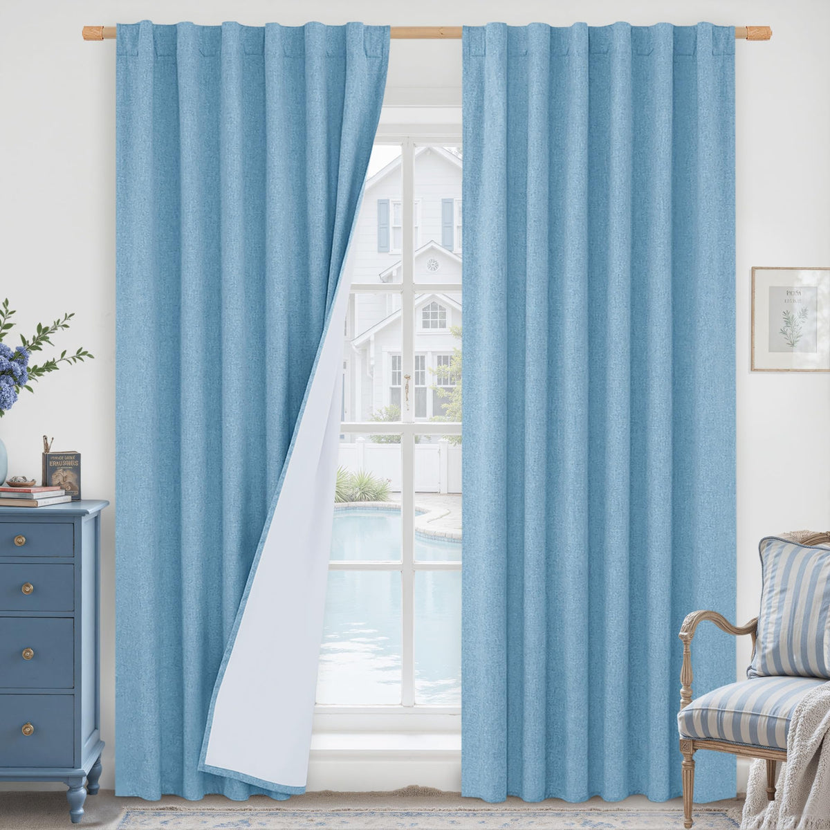 LAMIT Full Blackout Linen Kitchen Window Curtains 36 Inches Long, Ivory