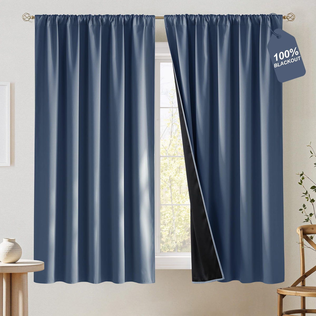NICETOWN 100% Black Out Kitchen Curtains 36 Inch Length, W52xL36, 2 Panels