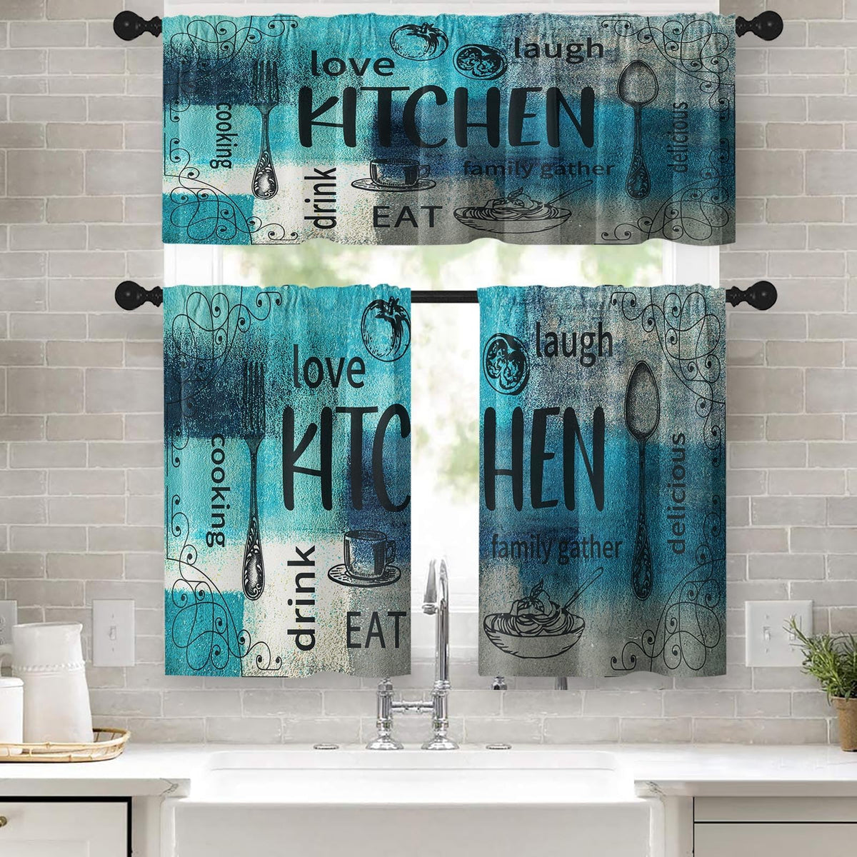 Kitchen Curtains Sets for Windows, 52x36 Inch, Farmhouse 3 Pack,
