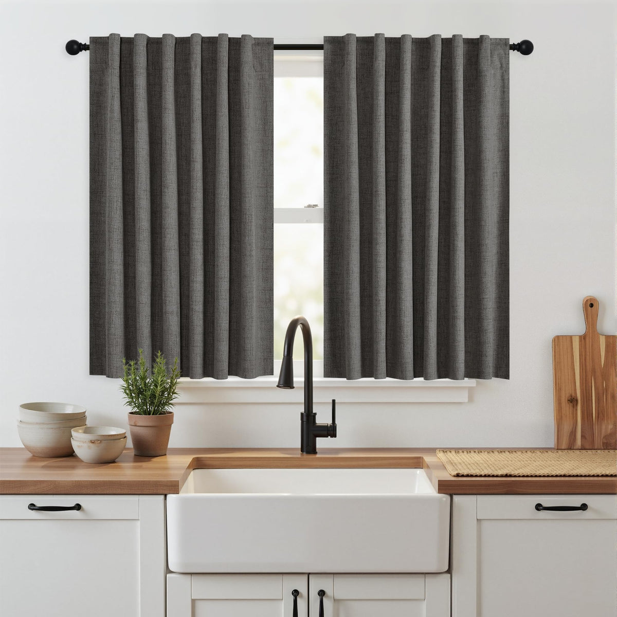 RYB HOME 45 Inch Long Natural Beige 100% Blackout Short Curtains