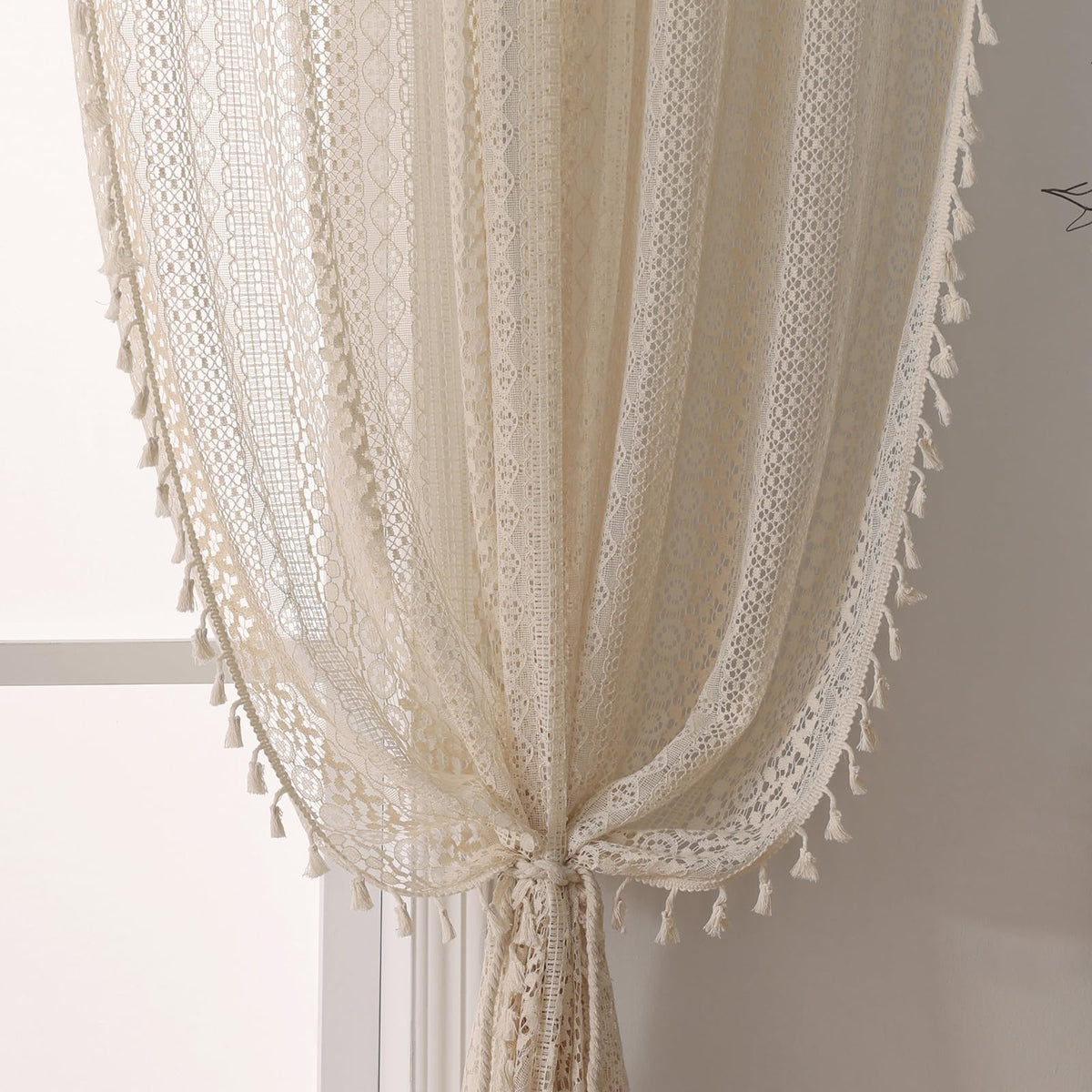 WAZZIO Boho Lace Over Sink Kitchen Curtains,2 Panel, W59 x L36,Burnt Orange