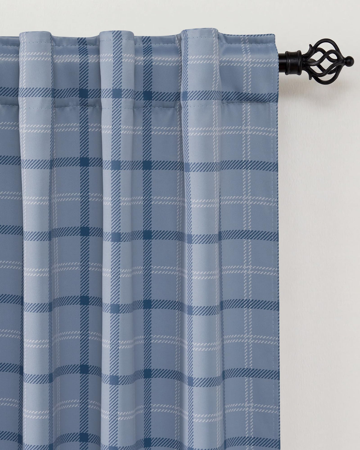 NICETOWN Olive Green Farmhouse Gingham Tiers Kitchen 100% Blackout Curtains